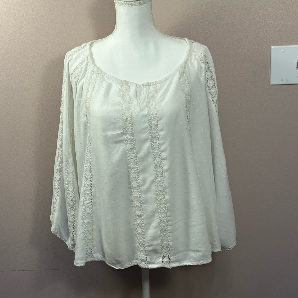 Angie Boho Lace-Trim White Peasant Blouse